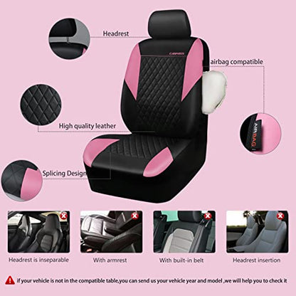 CAR PASS Pink Leather Seat Covers,Girly Quilting Pretty Cute Car Seat Cover with 5mm Composite Sponge Inside,Airbag Compatible, Universal Fit for Most Sedan,SUV,Vans(Full Set,Pink) - color: Black and Pink, size: Full Set (Front and Rear)