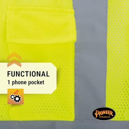 Pioneer Hi Vis Mesh Safety Vest for Men & Women - Reflective Tape - Class 2 - Traffic, Public Safety, Security - Yellow/Green - color: Yellow/Green, size: Medium