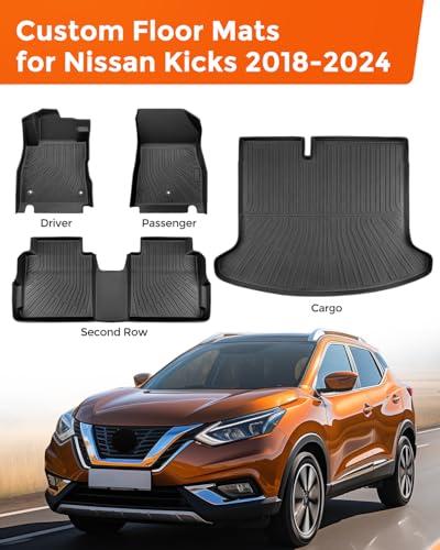 CARxion® for Nissan Kicks Floor Mats & Cargo Liner (2018-2024, All-Weather TPE, 4PCS Full Set,Not for 2025)