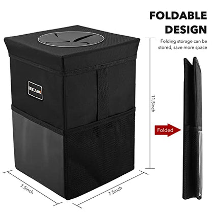 Car Trash Can with Lid - Trash Bag Hanging with Storage Pockets Leak-Proof SUV Organizer Collapsible and Portable Waterproof Truck Garbage Bin, 2.6 Gal Large Capacity Multipurpose Trash Bin for Van - size: 2.6 Gal