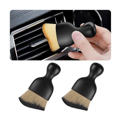 Blilo 2PCS Car Interior Detailing Brush with Dust Cover, Auto Soft Hair Cleaning Brushes, Scratch Free Curved Dirt Collectors, for Vehicle Dashboard Air Conditioner Vents Leather(Brown/Black) - color: Brown/Black, size: 2pcs