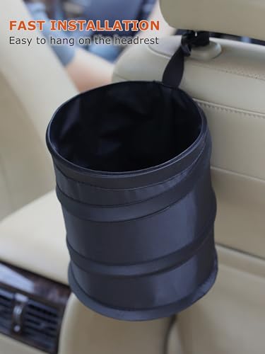 Ginsco 2Packs New Leakproof Car Trash Can, Mini Trash Can Pop-up Collapsible Hanging Car Trash Bin with Hook and Loop, Waterproof PEVA Liner Open-Top 1 Gallon Garbage Can for Cars Home Office - size: 1 Gallon
