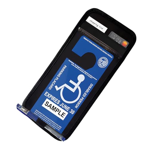 Handicap Placard Holder for Car, Universal Disabled Parking Permit Sign Holders, Handicap Placard Protector with Pen Holder & Note Paper Slot for Car Interior Sun Visor Storage (Black) - color: Black