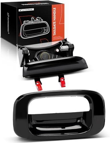 A-Premium - Smooth Black Tailgate Handle Latch and Bezel Trim with Rod Clips - Compatible with Chevy & GMC Models - Silverado Sierra 1500 2500 3500-1999-2007 - Replace# 15997911, 15228539, 15228541 - color: Smooth Black, size: Tailgate Handle & Bezel