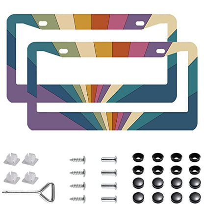 2-Pack Stainless Steel Sun Rays License Plate Frames with Screw Caps and Screwdriver Set - 2-Hole Installation… - color: Sun Ray