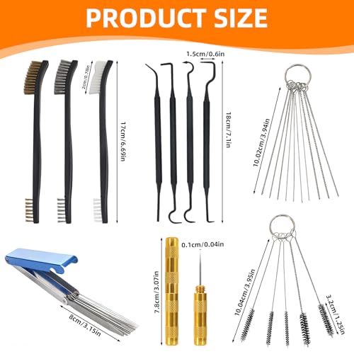 Carburetor Cleaning Kit 3 Double Head Brush 23 Needles 5 Nylon Brushes 1 Scraper and 4 Cleaning Hooks, Cleaner Set Tools for Motorcycle, ATV, Chainsaw, Welder & Small Engines