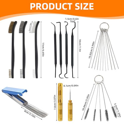 Carburetor Cleaning Kit 3 Double Head Brush 23 Needles 5 Nylon Brushes 1 Scraper and 4 Cleaning Hooks, Cleaner Set Tools for Motorcycle, ATV, Chainsaw, Welder & Small Engines