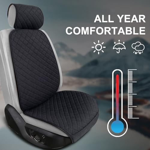 BOPUOVRE Linen Car Seat Covers Front Seat Covers Breathable Cloth Fabric Car Seat Protector - Universal Fit for Cars, Vans, SUVs, Trucks - 2 Units - Black - color: Black