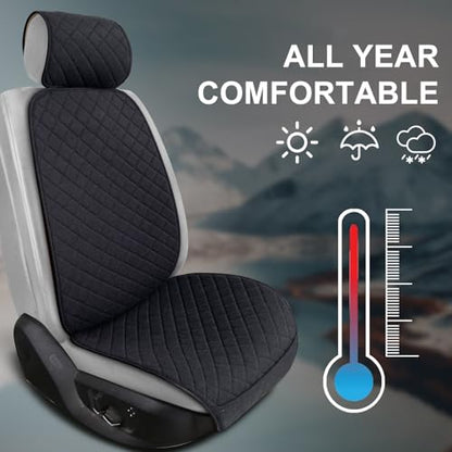 BOPUOVRE Linen Car Seat Covers Front Seat Covers Breathable Cloth Fabric Car Seat Protector - Universal Fit for Cars, Vans, SUVs, Trucks - 2 Units - Black - color: Black
