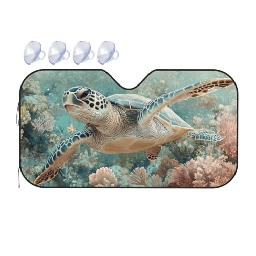 Windshield Sun Shade Sea Turtle Coral Ocean Car Front Window Sunshade Blocker UV Visor Retractable Automotive Sunshades for Vehicle SUV Truck Protector 55x30 inch - color: A0928, size: M:55x30 inch