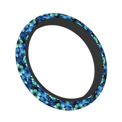 Swono Flowers Blue Car Steering Wheel Cover,Beautiful Blue Flowers On A Black Safe Driving Anti-Slip Steering Wheel Covers Steering Wheel Protection Case No Smell Universal 15 Inch - color: multi-066