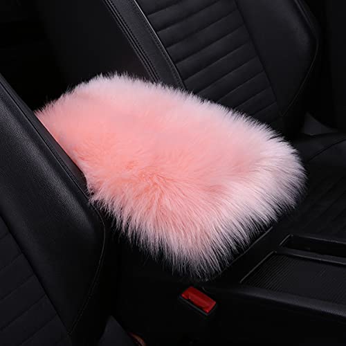 8sanlione Center Console Cushion Pad/Cover, 11.4"x7.4" Furry Armrest Cover for Cars, Vehicles, SUVs, Premium Sheepskin Wool, Car Interior Accessories for Women(Pink) - color: Pink