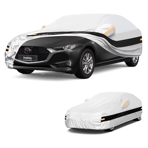 10 Layers Car Cover Custom Fit for Mazda 3 Sedan (2006-2026), Waterproof All Weather for Automobiles, Outdoor Full Cover Sun Dust Rain Protection with Cotton. Silver - size: Custom Fit for Mazda 3
