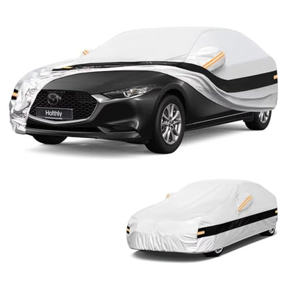10 Layers Car Cover Custom Fit for Mazda 3 Sedan (2006-2026), Waterproof All Weather for Automobiles, Outdoor Full Cover Sun Dust Rain Protection with Cotton. Silver - size: Custom Fit for Mazda 3