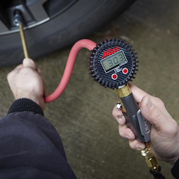 Milton S-530 Compact Digital Tire Inflator with Pressure Gauge, 255 PSI, Dual Head Air Chuck, 15" Hose, 2.5" Dial, 360 Swivel, Res: 0.1 Display, Backlit, Made in USA, Industrial Grade,Matte Black