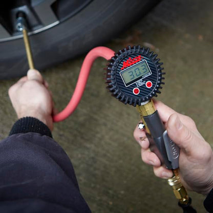 Milton S-530 Compact Digital Tire Inflator with Pressure Gauge, 255 PSI, Dual Head Air Chuck, 15" Hose, 2.5" Dial, 360 Swivel, Res: 0.1 Display, Backlit, Made in USA, Industrial Grade,Matte Black