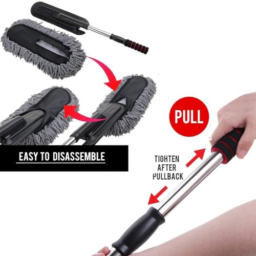 Microfiber Car Duster Exterior Interior Cleaner Cleaning Kit size 15.7 inch with Long Retractable Handle to Trap Dust and Pollen for Car Bike RV Boats or Home use - Grey - size: 1 pc