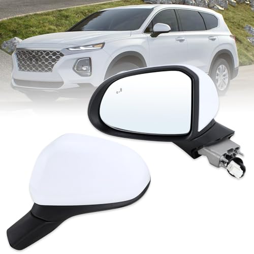 Left Driver Side Mirror Compatible With 2019 2020 2021 2022 2023 Hyundai Santa Fe With Manual Folding Power Glass Blind Spot White Replace#87610-S2010(5Pins) - size: L