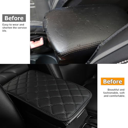 HZEL Car Center Console Cushion Pad, PU Leather Vehicle Armrest Protection Cover, Waterproof Automotive Interior Arm Rest Seat Box Mat Accessories, Universal for SUV, Sedan, Truck (Black) - color: Black