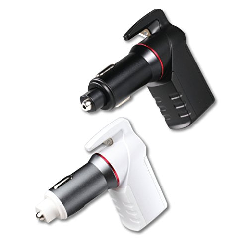 Stinger USB Emergency Escape Tool: Life-Saving Rescue Car Charger, Spring Loaded Window Breaker, Seat belt Cutter, Dual USB Ports Max. 2.4A (1x Black and 1x White Stinger) - color: White & Black 2pcs Combo Deal