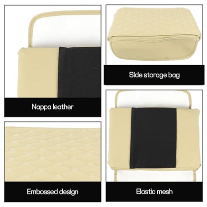 wuyaoyao Car Center Console Cover, 12.13"×8.66"×3.74" Leather Car Armrest Cover with with 2 Side Pockets, Memory Foam Soft Auto Armrest Cushion Pad, Universal Vehicle Arm Rest Protector (Beige) - color: Beige