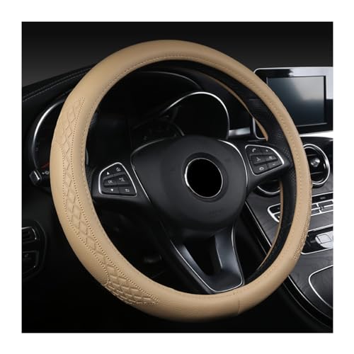 AUCELI Car Steering Wheel Cover, 14 1/2-15 inch Non-Slip Soft Breathable Leather Automotive Steering Wheel Protecteor, Vehicle Accessories for Men Women, Universal for SUV, Truck, RV（Beige） - color: Beige