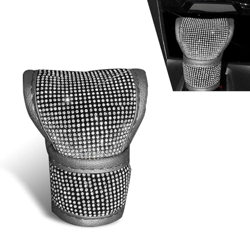 Bling Gear Shift Knob Cover, Anti-Scratch Crystal Glitter Rhinestones Car Gear Stick Protector, Automotive Diamond Shifter Cover, Universal Vehicle Decoration Accessories for Women (White)