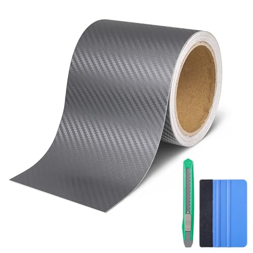 Lypumso Carbon Fiber Vinyl Tape with Tools Kits, Chrome Delete Vinyl Wrap for Blackout Car Door Edge Guard Door Sill Window Trim Protector (3D Grey, 4in x 30ft) - color: Grey, size: 4in x 30ft