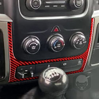 Compatible with Dodge Ram 1500/2500/3500 2013 2014 2015 2016 2017 2018 Red Real Carbon Fiber Central Lower Panel of Air Conditioning Knob Climate Control Panel Car Interior Trim Accessories - color: Red 20