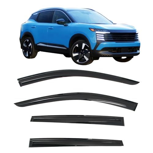 IKON MOTORSPORTS Tape on Window Visors Compatible with 2025-2026 Nissan Kicks, Mugen Style Acrylic Somke Rain Guards, Side Window Wind Deflectors 4PCS