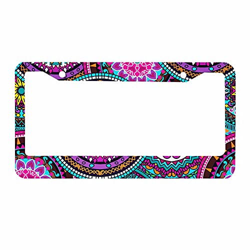 Decorative License Plate Frame Mandala Multicolor Novelty Car Tag Frame Aluminum Auto License Plate Holder for Men Women - color: Multi-0011