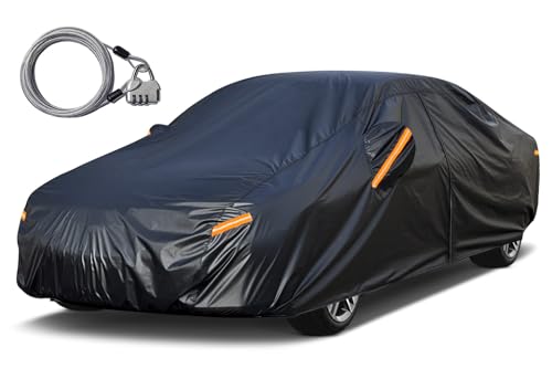 Kayme Car Cover Waterproof All Weather with Lock and Zipper, Outdoor Sun Uv Rain Protection, Universal for Civic, Corolla, Sentra, Elantra, Mazda 3 Sedan,(176 to 184 Inch) H2/Black - color: Black, size: H2 Fit Sedan, Length (176 to 185 Inch)