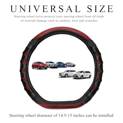 Car Steering Wheel Cover, 15 Inch Anti-Slip Steering Wheel Cover Protector with 3D Honeycomb Design, Universal Steering Wheel Covers for Cars Truck SUV, Car Accessories (Red) - color: Red