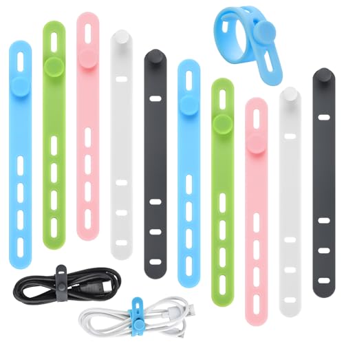 Silicone Cable Ties, Wire Cord Organizer, Cord Ties Reusable Cable Organizer 5Inch Cable Management Tie 10 pcs (5 Color) Cbfoeyk - color: White/Gray/Green/Blue/Pink