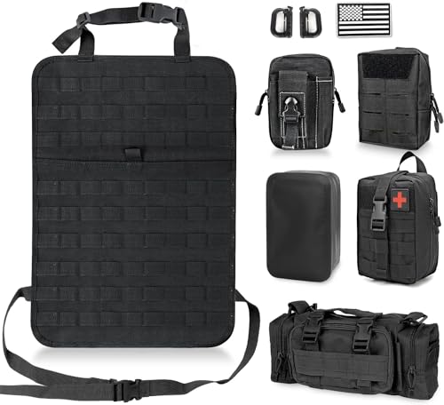 Z8 Tactical Seat Back Organizer, Universal Car Seat Back Cover with 5 Mole Bags in Different Sizes, Universal Fits All Vehicles - color: Black/waterproof bag