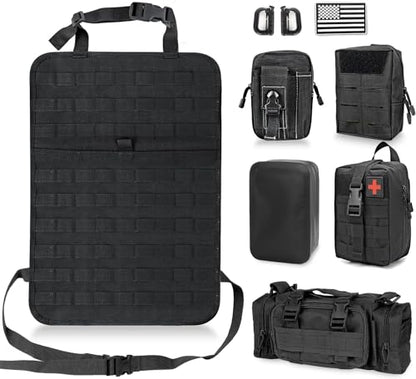 Z8 Tactical Seat Back Organizer, Universal Car Seat Back Cover with 5 Mole Bags in Different Sizes, Universal Fits All Vehicles - color: Black/waterproof bag