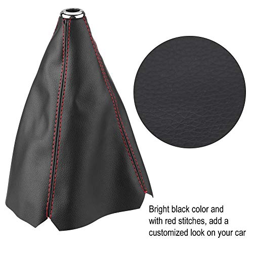 Shifter Boot Universal, PU Leather Shift Boot Retainer Stick Shift Sleeve Gear Shifter Boot Gear Gaiter Cover Black Bright Red Stitch