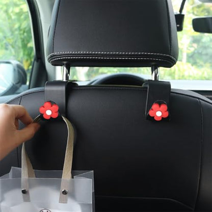 4 PCS Car Headrest Hook, Multifunctional Flower Vehicle Seat Back Storage Hook, Cute Automotive Seatback Organizer Hanger for Purse Grocery Bag Handbag, Universal Fit (Black/Red) - color: Black/Red