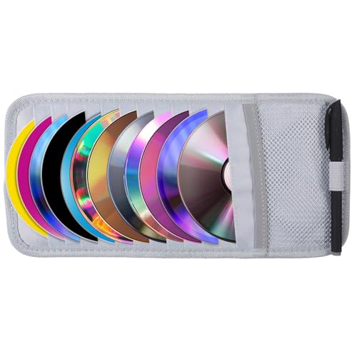 CD Case Holder for Car - DVD Vehicle Visor Storage Orangizer Sun Visor Organizer for CD Visor Case with 12 DVD Storage Sleeves 1 Mesh Pocket 1 Pen Holder(Grey) - color: Grey