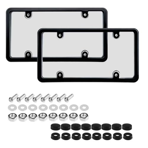 Black 2PC Personalized License Plate Frame with Matching Screw Cap Screws for Easy Installation