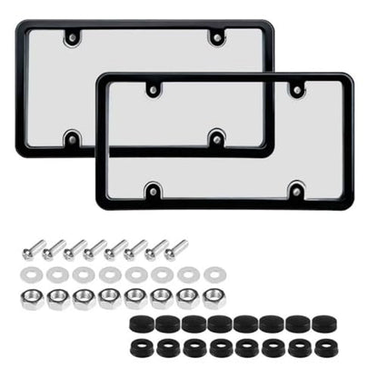 Black 2PC Personalized License Plate Frame with Matching Screw Cap Screws for Easy Installation