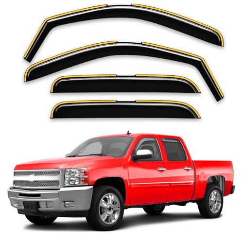 in-Channel Window Rain Guards Fit for Truck Chevrolet (Chevy) Silverado/GMC Sierra 2007-2013 Crew Cab Extra Durable Window Deflectors Window Visors Vent Shades Vent Visors Car Accessories - size: Fit for 2007-2013 Silverado/ Sierra Crew Cab