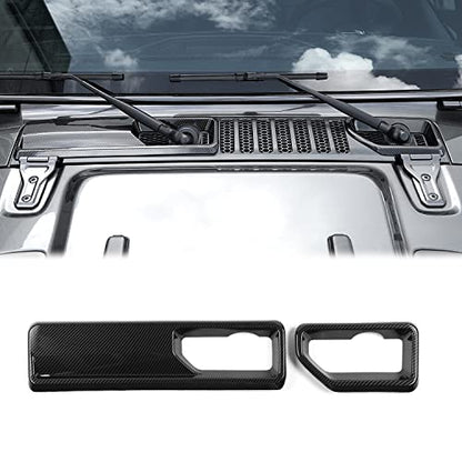 JWWY JL Wrangler Front Wiper Base Panel Protect Cover Trim Compatible with 2018-2026+ Jeep Wrangler JL JLU Gladiator JT 4xe Trunk Accessories Carbon Fiber - color: Carbon Fiber