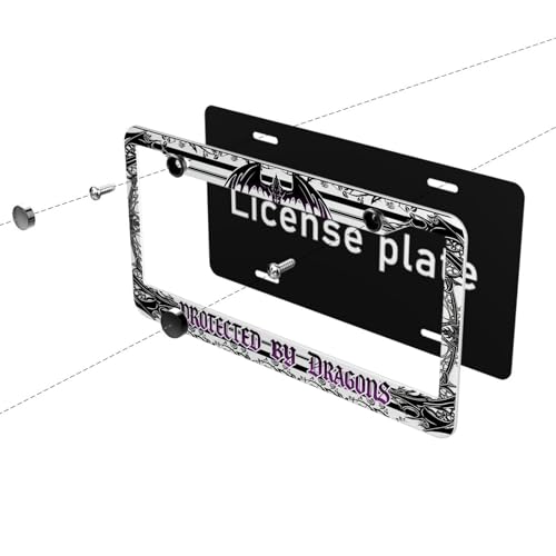 Gothic Dragon License Plate Frame Fantasy Protective Guard Personalise Stainless Steel Funny Design Compatible with Standard License Plate Holder for USA and Canada 6.3 x 12.2 in - color: Gothic Dragon, size: 6.3 X 12.2 In-1PC