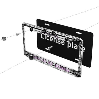 Gothic Dragon License Plate Frame Fantasy Protective Guard Personalise Stainless Steel Funny Design Compatible with Standard License Plate Holder for USA and Canada 6.3 x 12.2 in - color: Gothic Dragon, size: 6.3 X 12.2 In-1PC