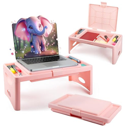 Loddie Doddie Folding Lap Desk - Blush, Plastic & Steel - Sturdy Car Seat Tray for Kids Travel - Lap Desk with Storage Pocket & Accessory Trays - Fits Most Laptops as Laptop Bed Table - color: Blush