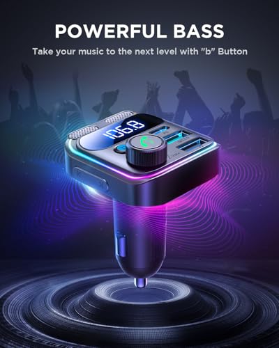 JOYROOM Bluetooth 6.0 Car Adapter FM Transmitter 81W Bluetooth Cigarette Lighter Adapter [PD45W&QC36W] Fast Charging Dual Mics HiFi Bass LED Display Wireless Radio Hands-Free Calling Support USB Drive - color: Black