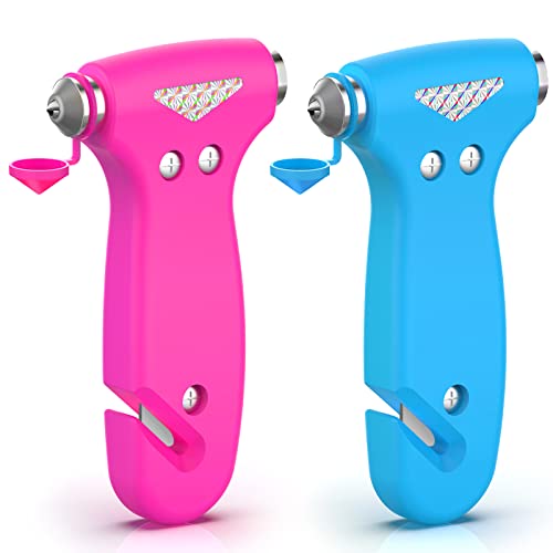 THINKWORK Window Breaker - Pink-Blue Car Safety Hammer Gift for Lady and Men, Three-in-One Emergency Escape Tool with Seat Belt Cutter, Safety Emergency Car Escape Tool for Family, Women, Children - color: Pink&blue
