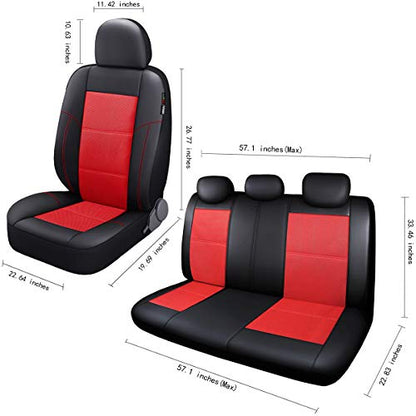 P&J AUTO Leather and Mesh Car Seat Cover Full Set in 9pcs Universal Fit for Cars Trucks Vans & SUVs Airbag Compatible (Red) - color: Red