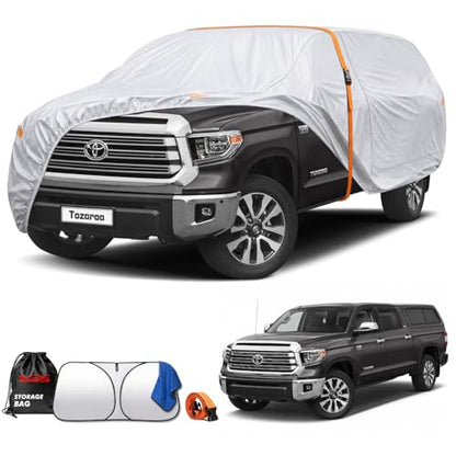 Car Cover Waterproof All-Weather,Heavy-Duty Outdoor Full Exterior Automobiles Snow Cover for Truck Cover with Camper Shell Topper 211-228 inch,with Windshield Sun Shade,Towel&Storage Bag - size: Fit Truck 211-228 inch(PK-L with Shell Topper)